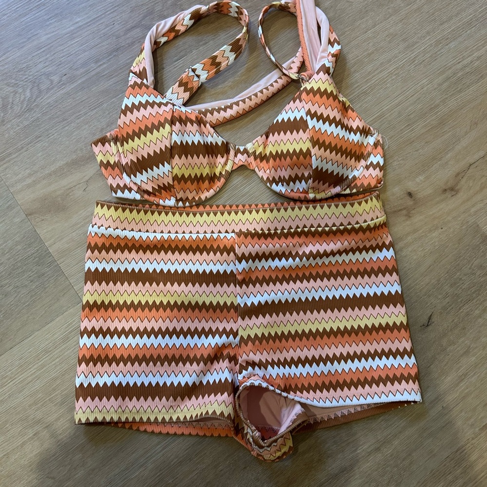 Dippin' Daisy's Zigzag Bikini in Orange and Brown